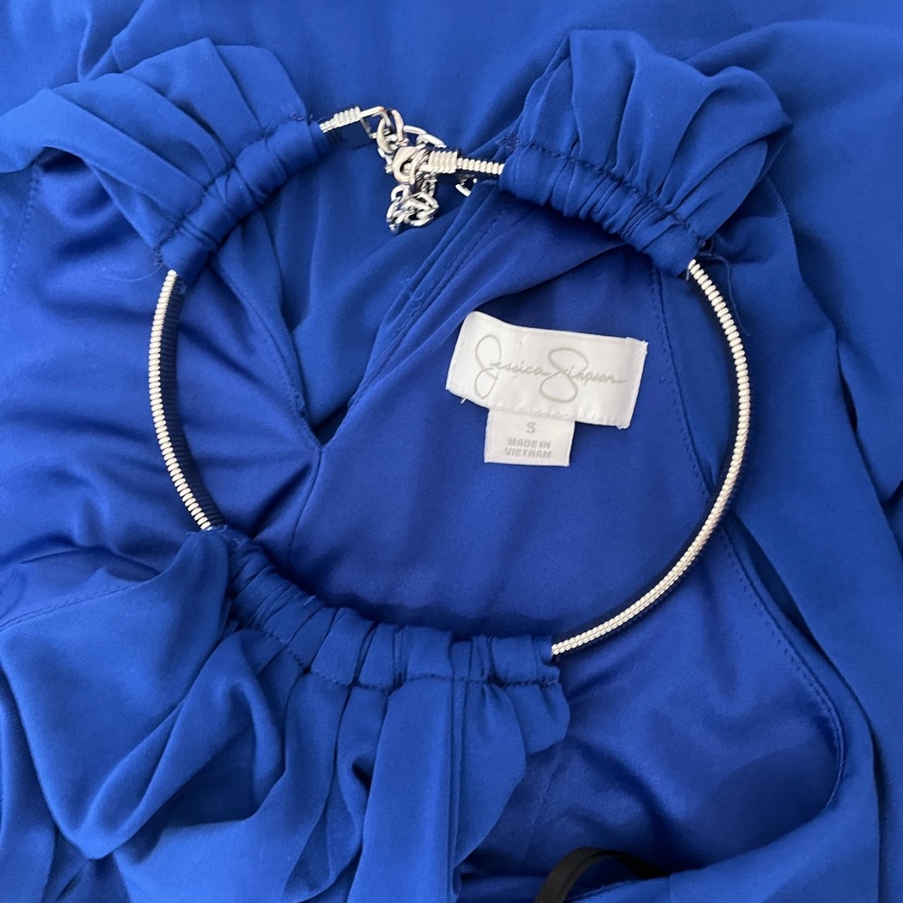 Jessica Simpson Blue Dress with Silver Necklace